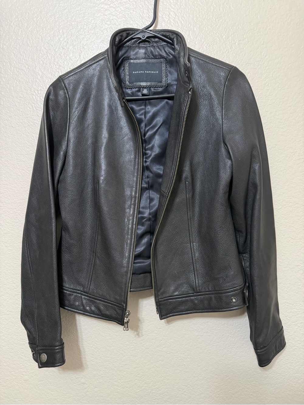 Banana Republic Black Vintage Biker Moto Edgy Leather Women's Zip Jacket XS